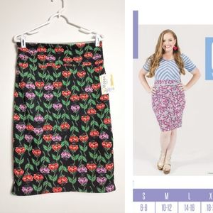 Lularoe Cassie Pencil Skirt High Waist Women's Size Large L Blk Floral